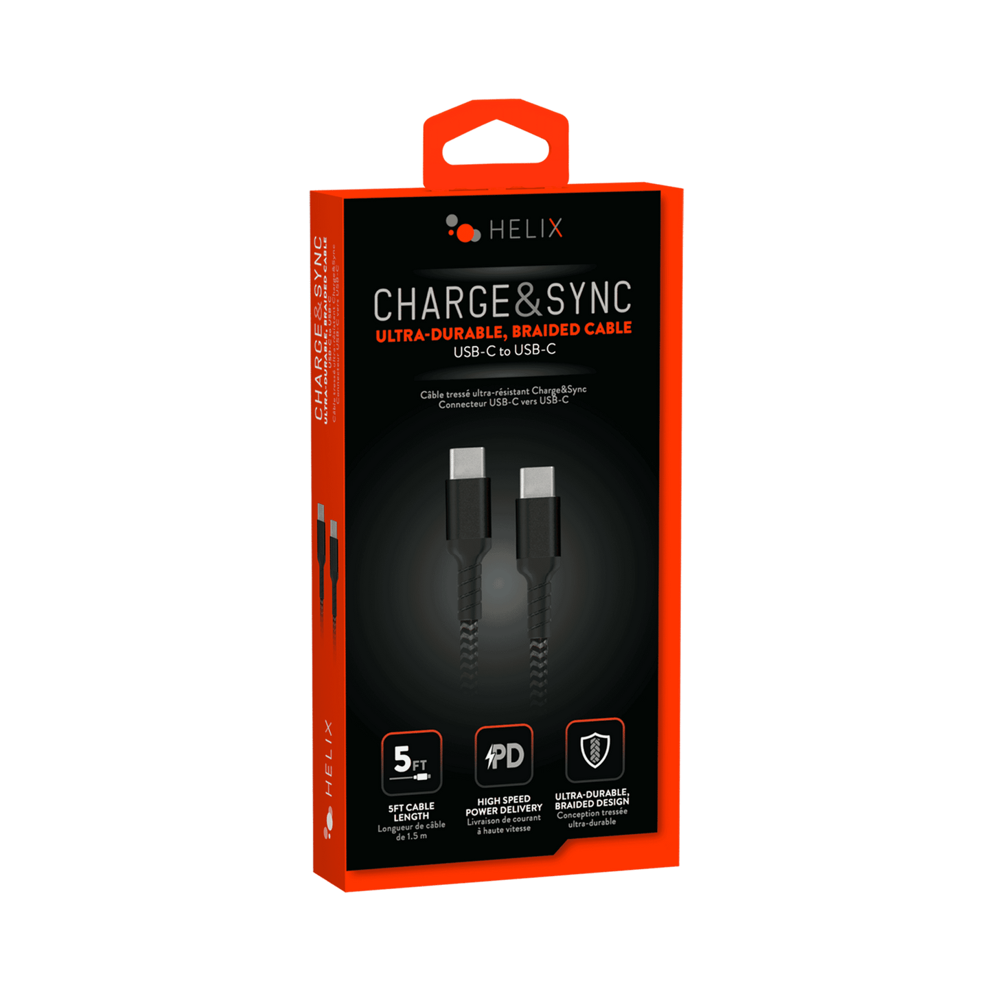 USB C to USB C Braided Cable - Black - 5 FT