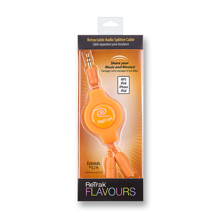 Headphone Splitter Adapter | Headphone Splitter | Retractable Cord | Orange