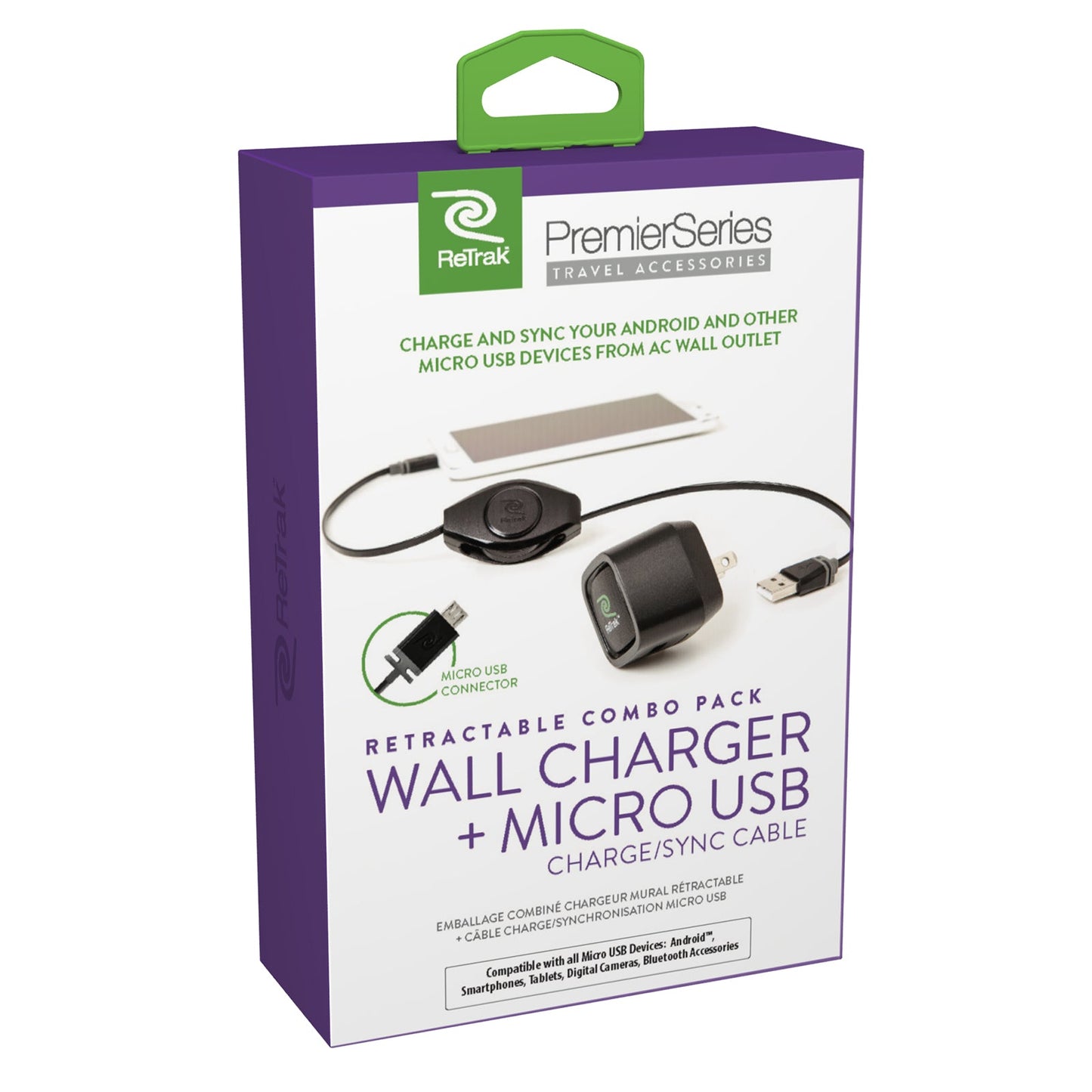 Micro USB Charger | Retractable USB to Micro USB Cable | 2.4A Wall Charger