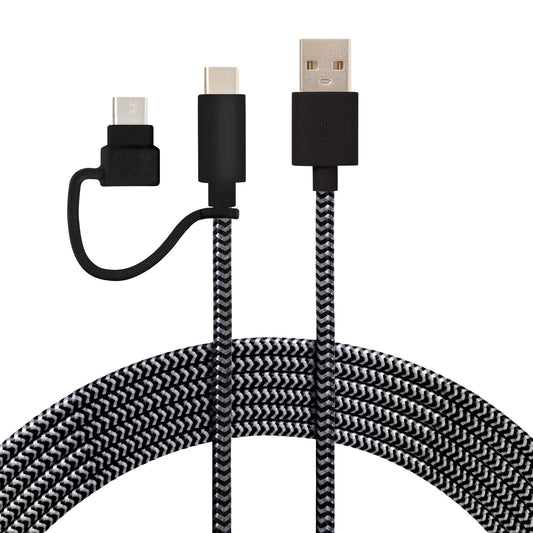 USB-A to USB-C Cable with Micro USB Adapter - 10 FT