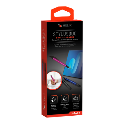 Retractable Pen + Stylus 3 pack