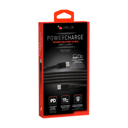 USB C to USB C Braided Cable - Black - 10 FT