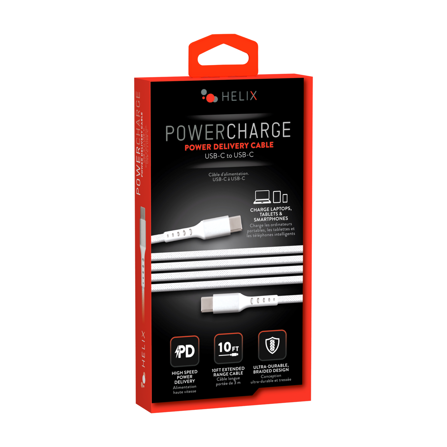 USB C to USB C Braided Cable - White - 10 FT