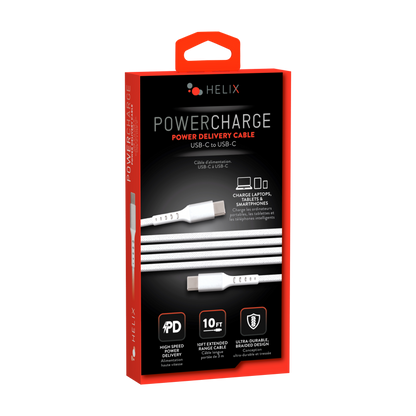 USB C to USB C Braided Cable - White - 10 FT