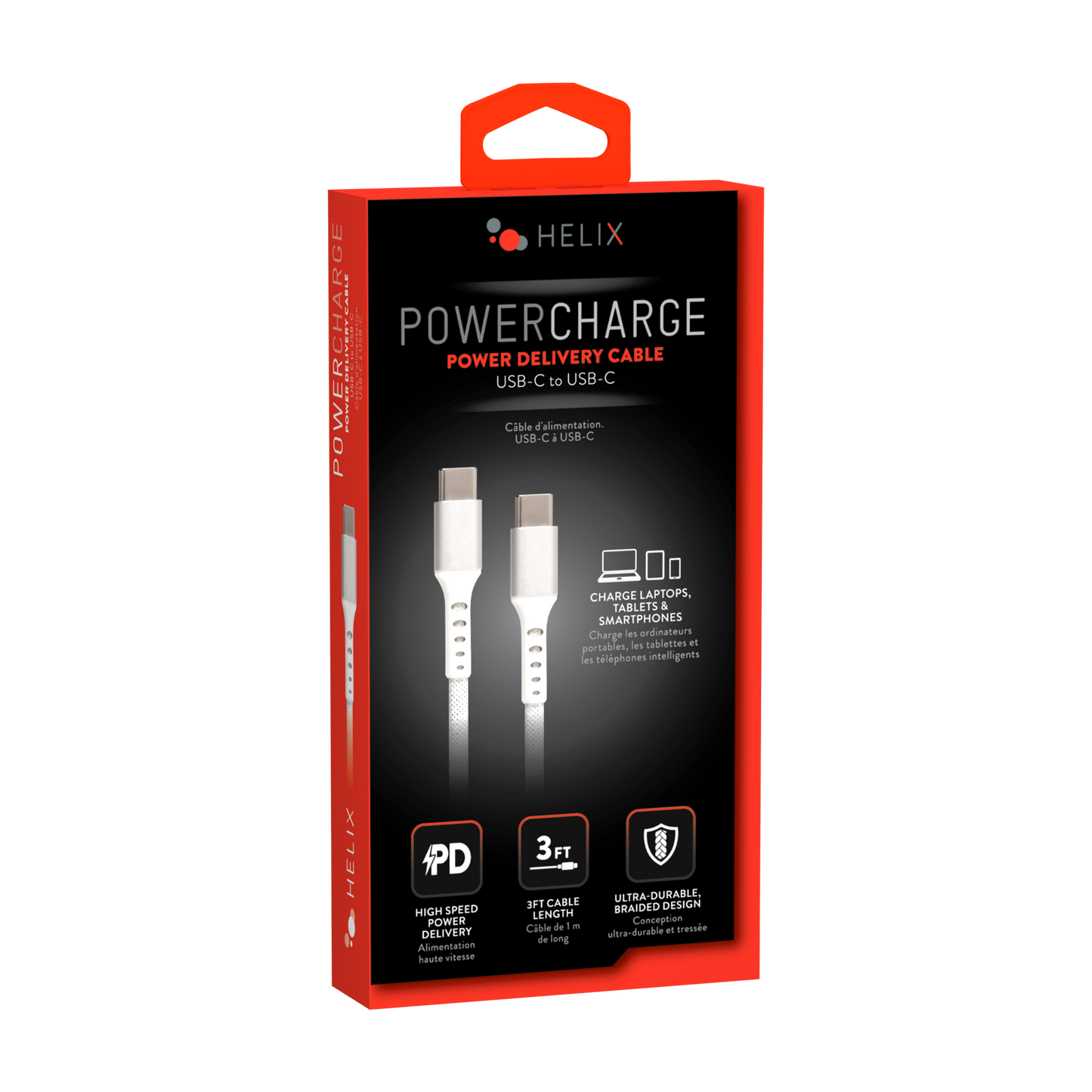 USB C to USB C Braided Cable - White - 3 FT