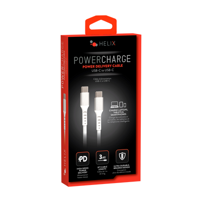 USB C to USB C Braided Cable - White - 3 FT