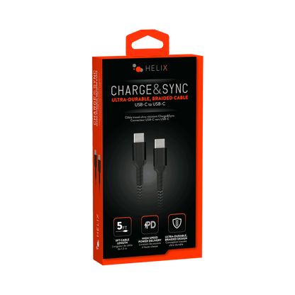 USB C to USB C Braided Cable - Black - 5 FT