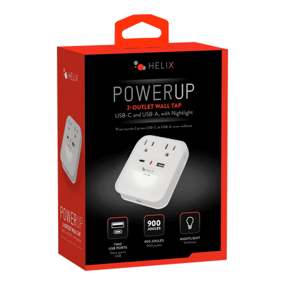 Helix 2 Outlet Wall Tap with USB Ports & Nightlight