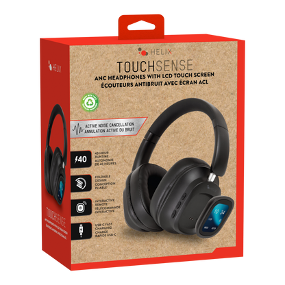 Active Noise Cancelling Headphones with Touch Screen - Black
