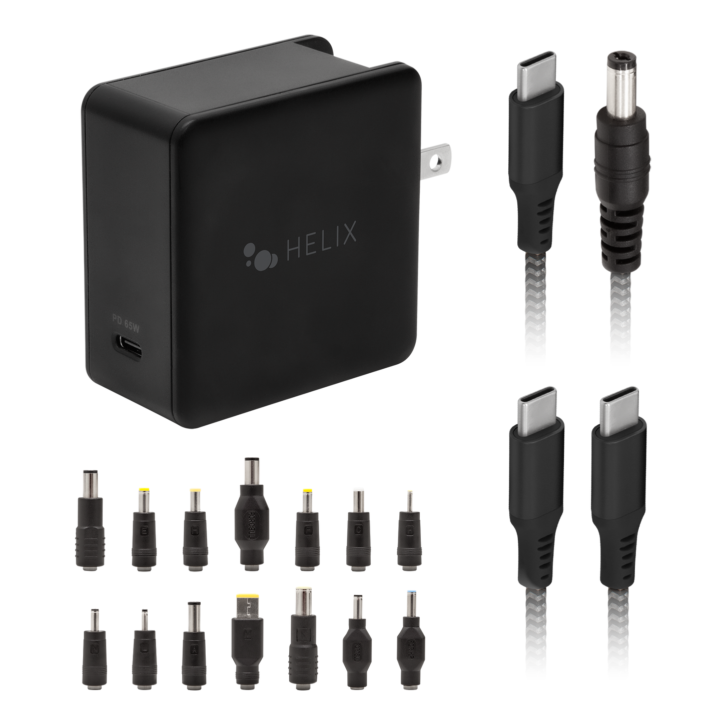 PowerPlus+ 67W Universal Laptop Charger with Two Cables and 14 Adapter Tips