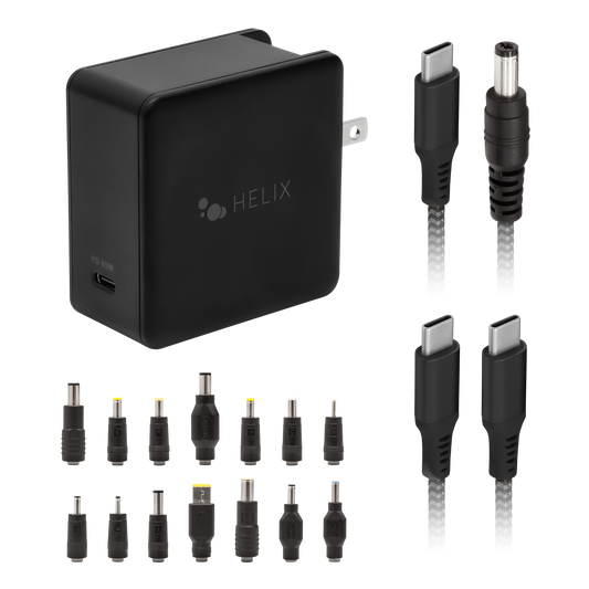 PowerPlus+ 67W Universal Laptop Charger with Two Cables and 14 Adapter Tips