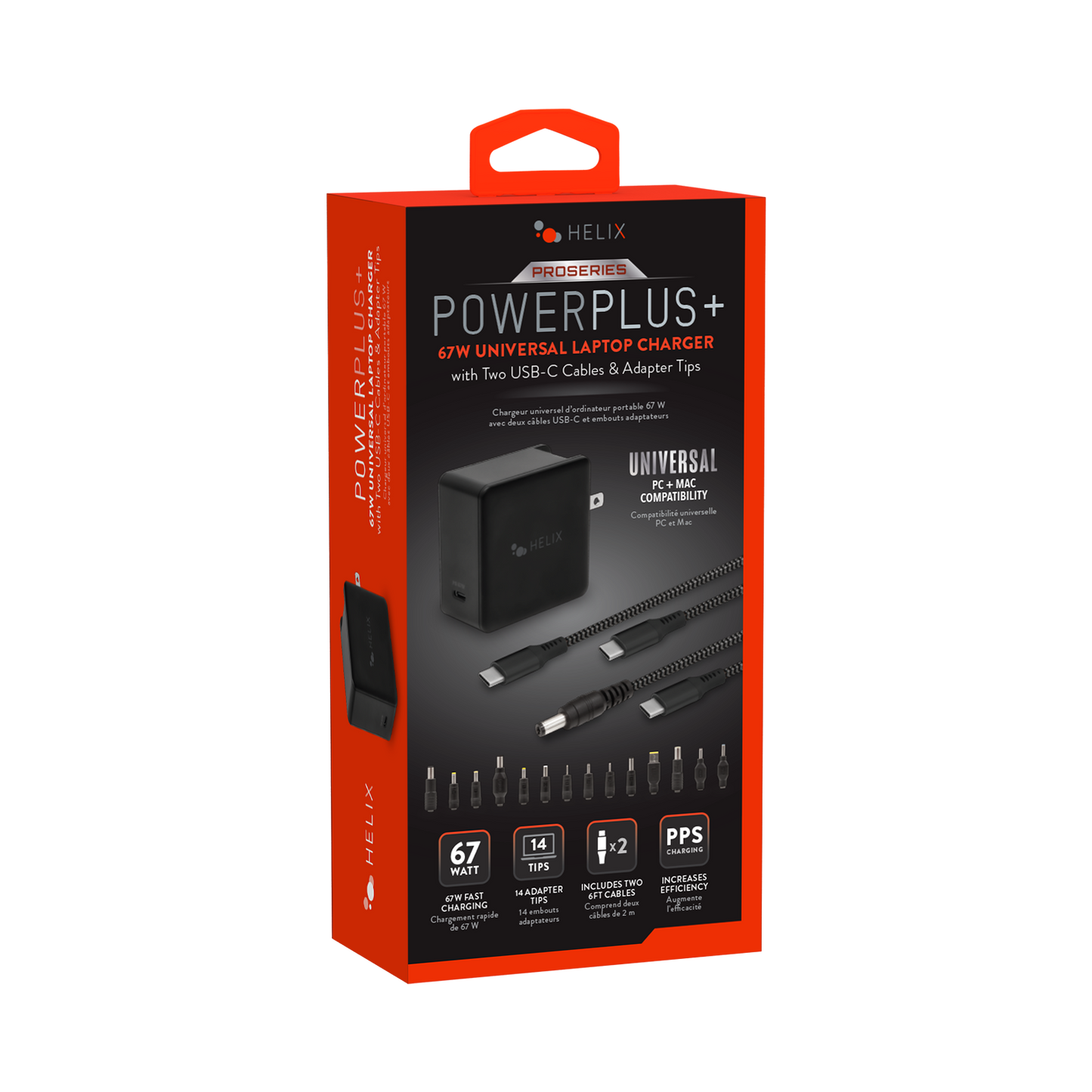 PowerPlus+ 67W Universal Laptop Charger with Two Cables and 14 Adapter Tips