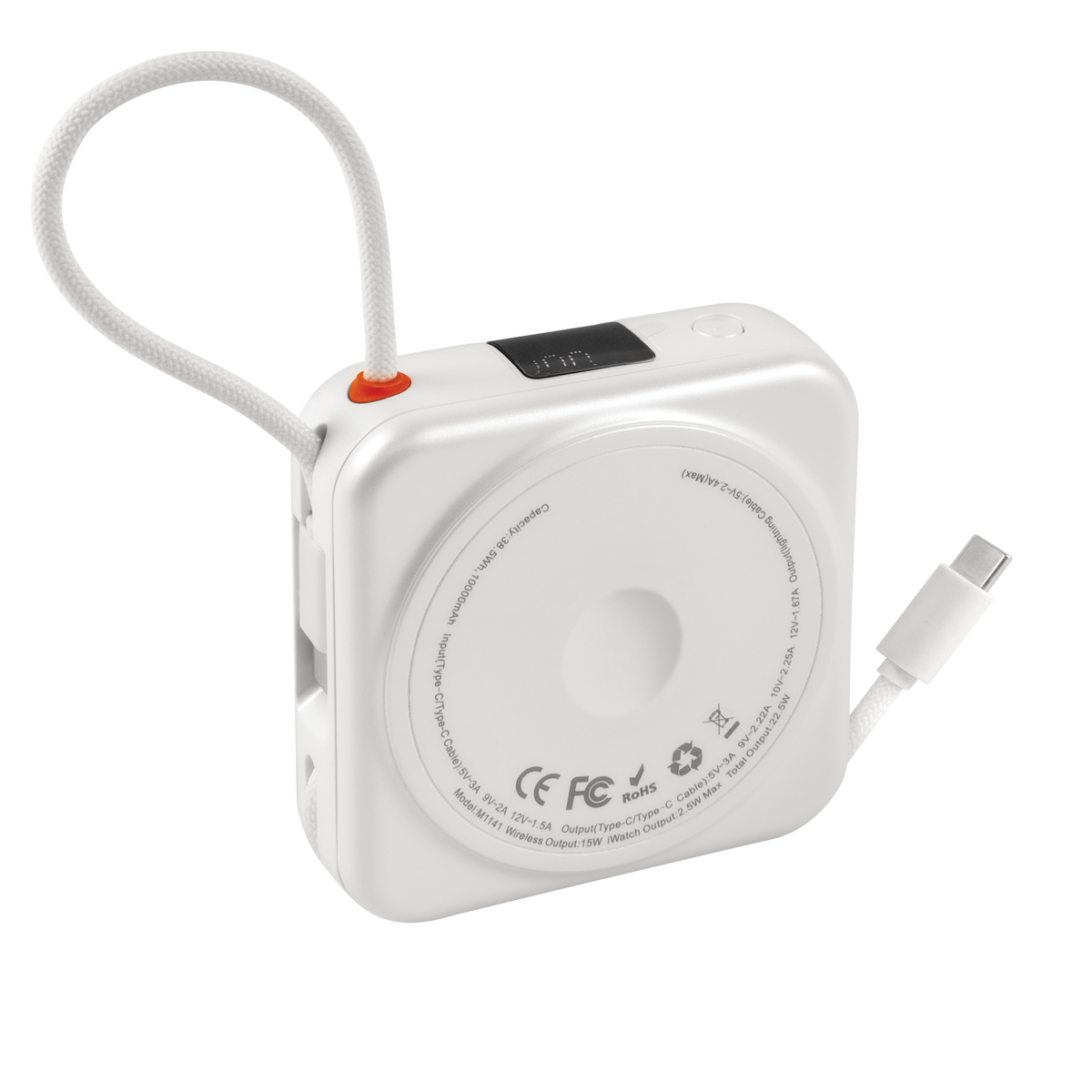 10,000mAh MagVolt Mini Power Bank w/Dual USB-C Cable - White