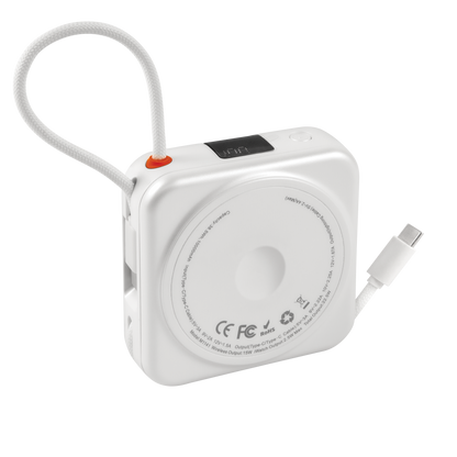 10,000mAh MagVolt Mini Power Bank w/Dual USB-C Cable - White