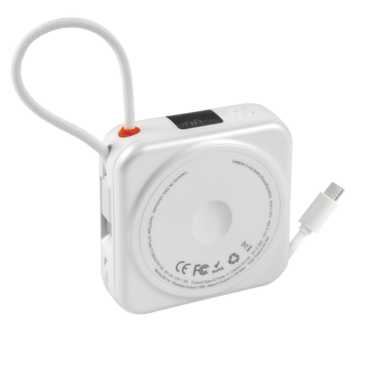 10,000mAh MagVolt Mini Power Bank w/Dual USB-C Cable - White