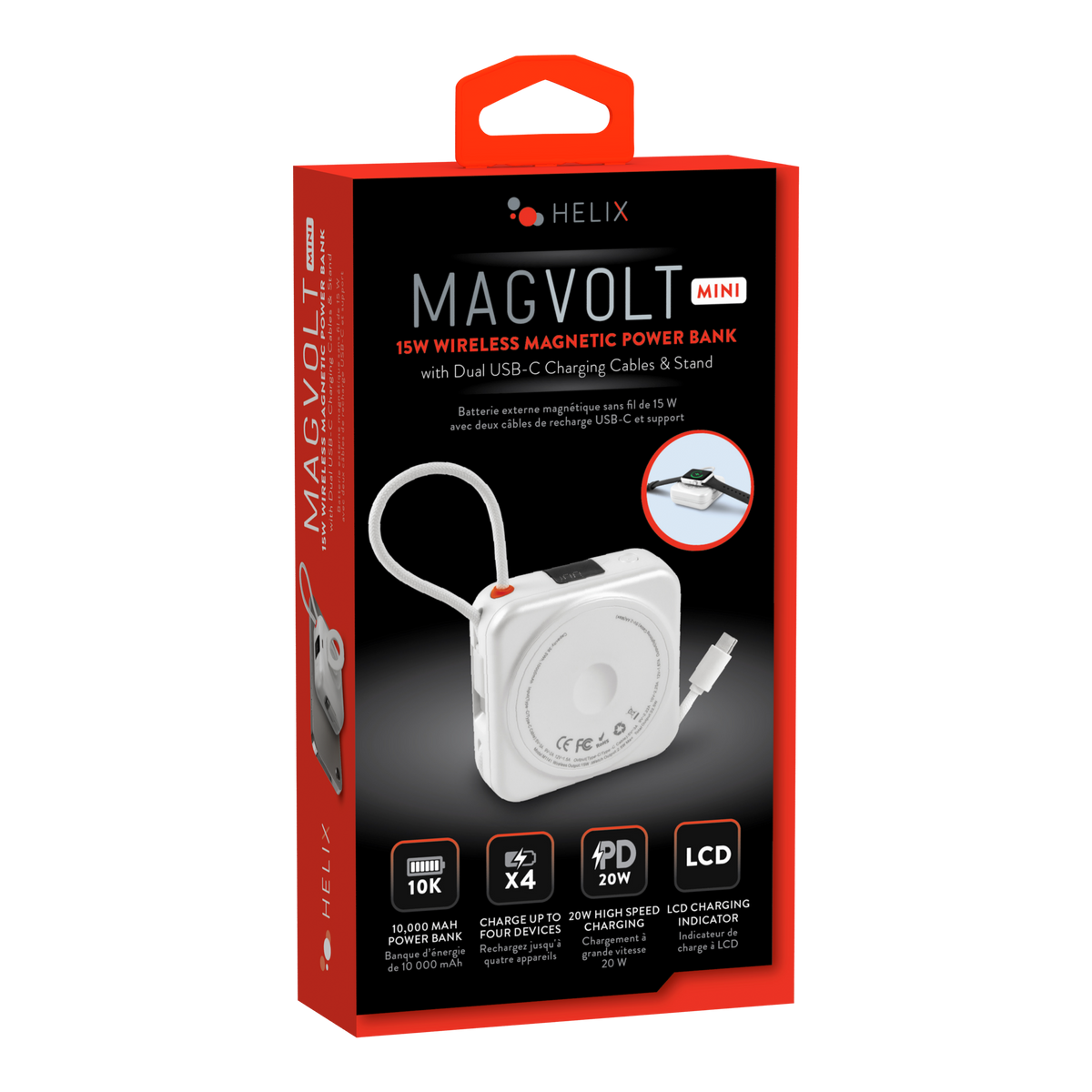 10,000mAh MagVolt Mini Power Bank w/Dual USB-C Cable - White