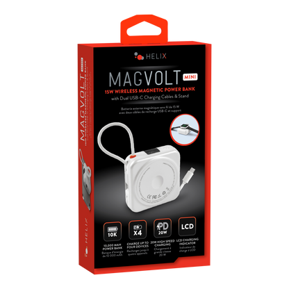 10,000mAh MagVolt Mini Power Bank w/Dual USB-C Cable - White
