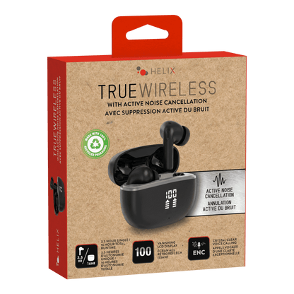 True Wireless Active Noise Cancellation Earbuds with LCD Readout