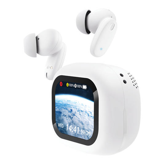 True Wireless Active Noise Cancellation Earbuds with Touch Screen - White