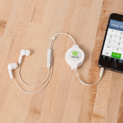 White In-ear Earbuds | In-ear Headphones | Retractable Cable | In-Line Mic & iPhone Controls