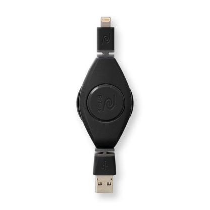 Lightning Wall Charger | Retractable Lightning Charging Cable | 2.4A Wall Charger | Black