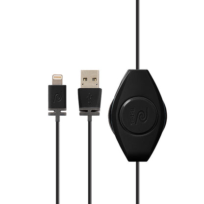 Lightning Wall Charger | Retractable Lightning Charging Cable | 2.4A Wall Charger | Black