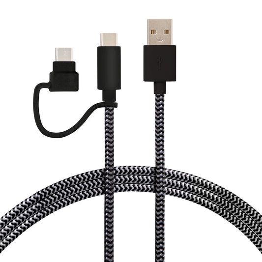 USB-A to USB-C Cable with Micro USB Adapter - 5 FT