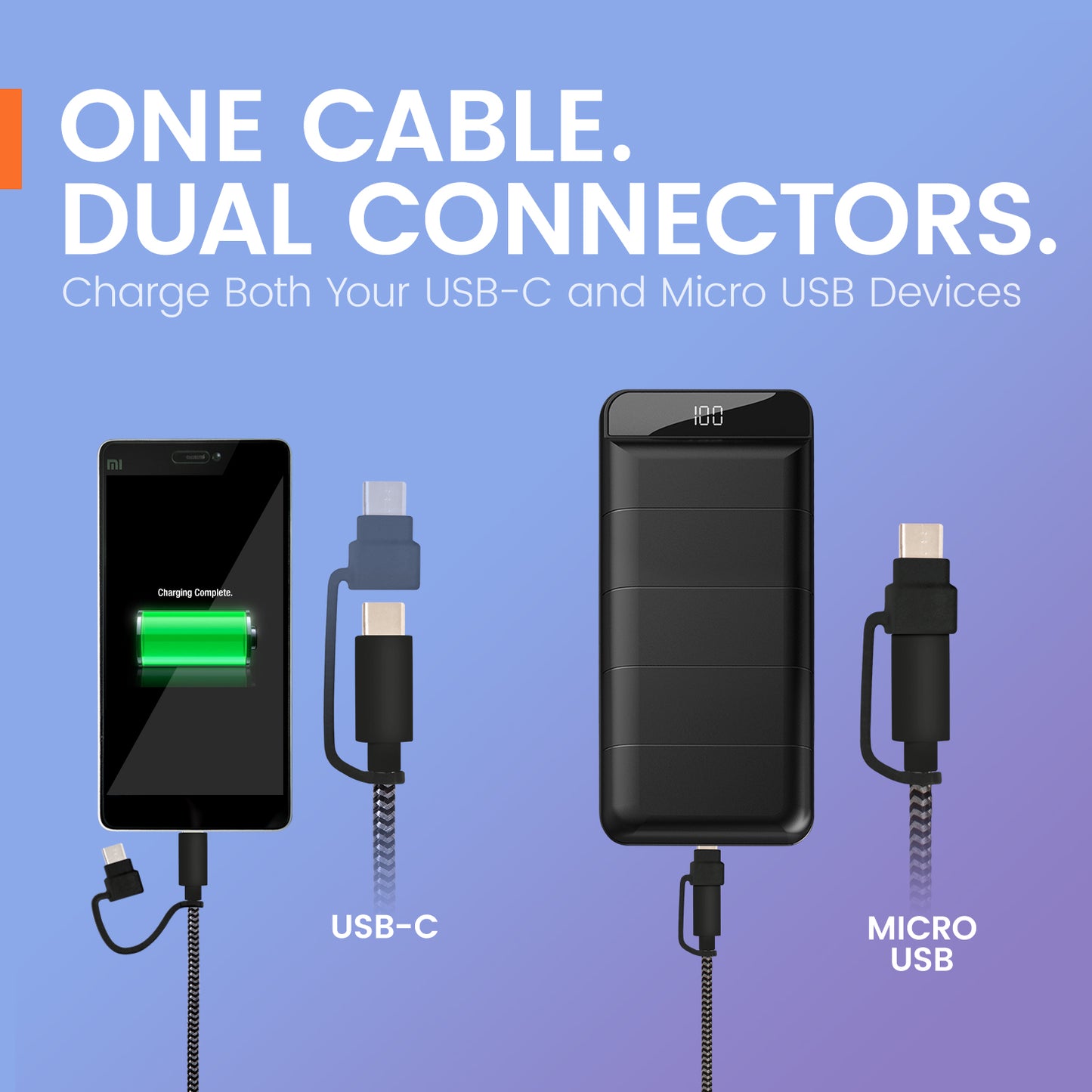 USB-A to USB-C Cable with Micro USB Adapter - 10 FT