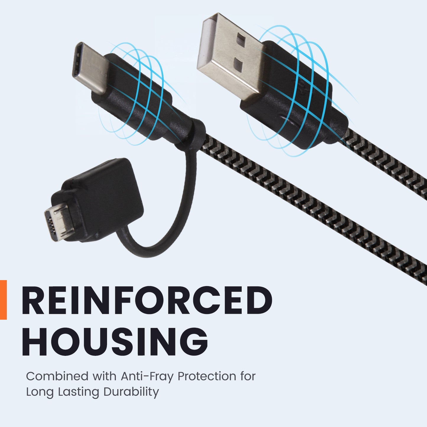 USB-A to USB-C Cable with Micro USB Adapter - 10 FT