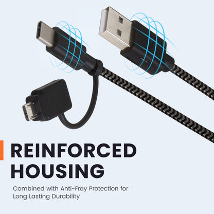 USB-A to USB-C Cable with Micro USB Adapter - 10 FT