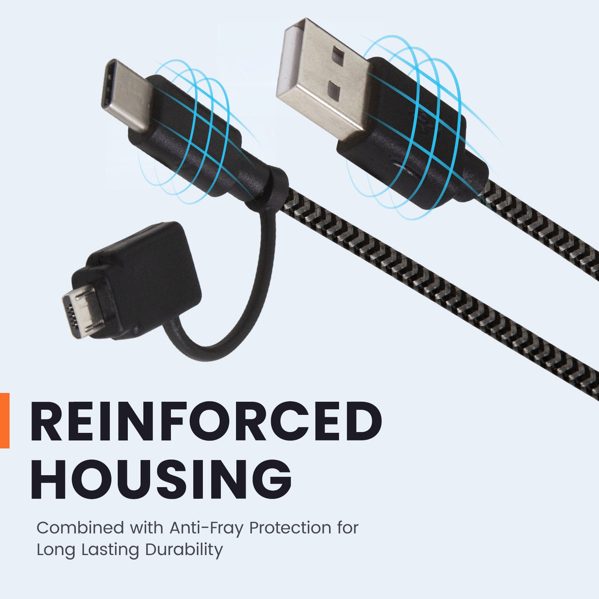 USB-A to USB-C Cable with Micro USB Adapter - 5 FT