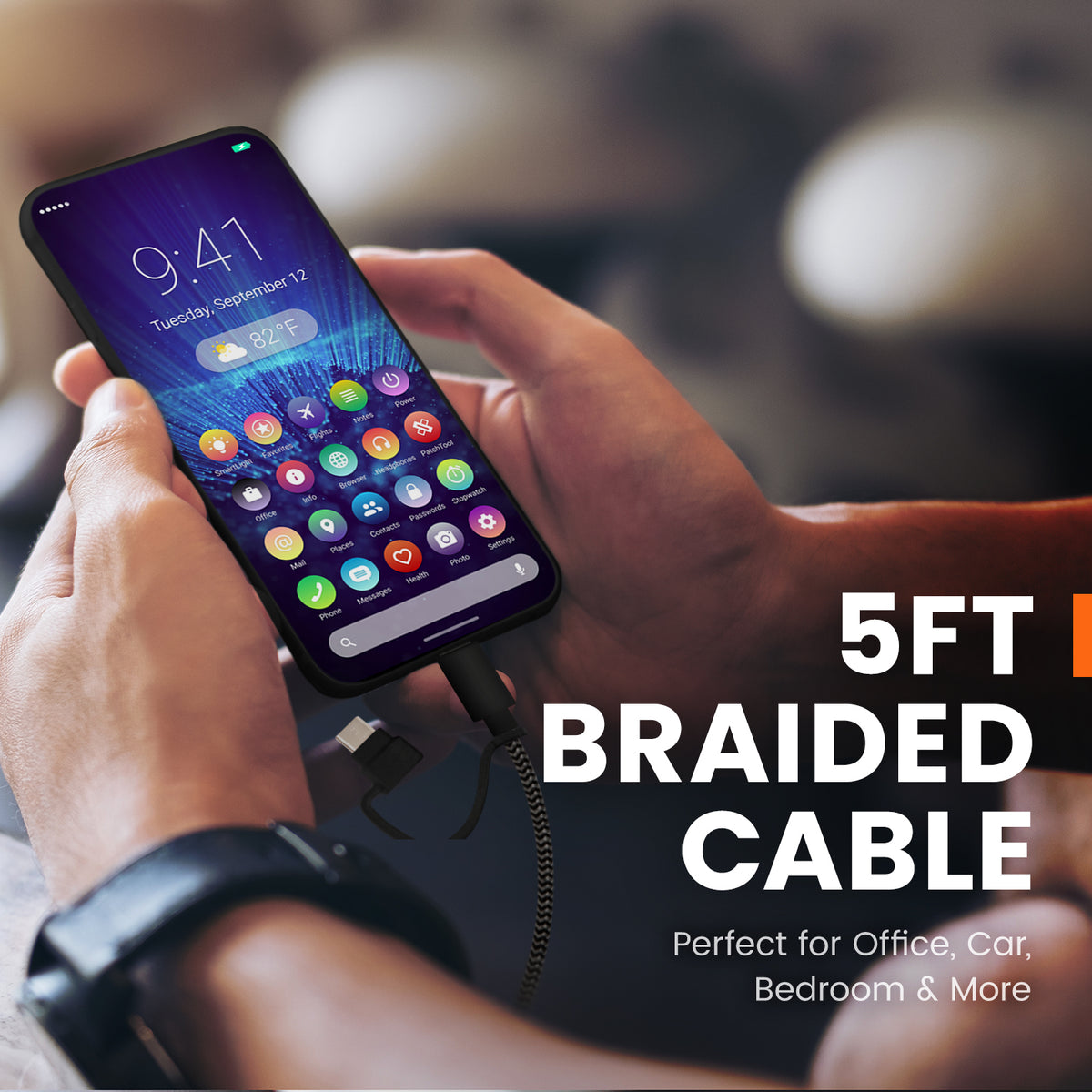 USB-A to USB-C Cable with Micro USB Adapter - 5 FT