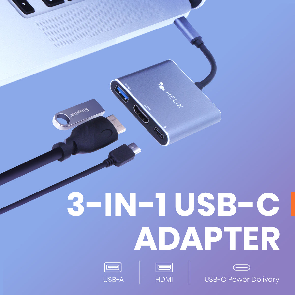 3-in-1 USB-C Adapter with USB-A, HDMI and USB-C Ports