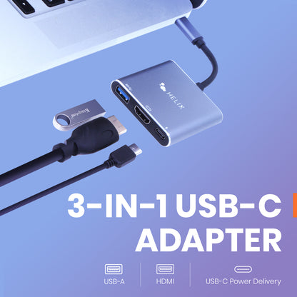 3-in-1 USB-C Adapter with USB-A, HDMI and USB-C Ports