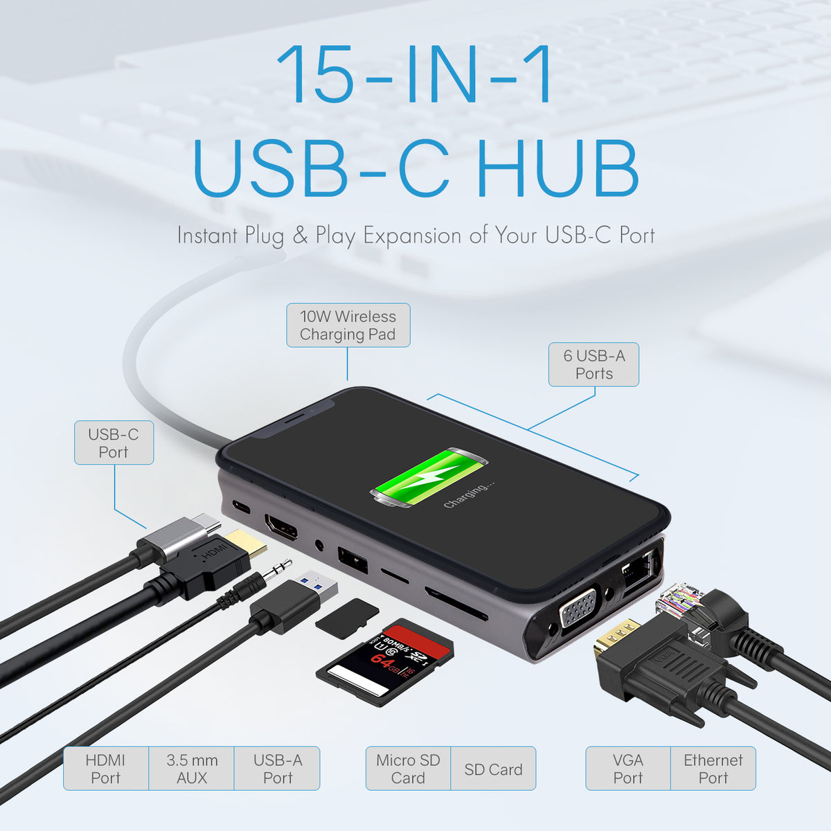 15-in-1 USB-C Hub with Wireless Charging