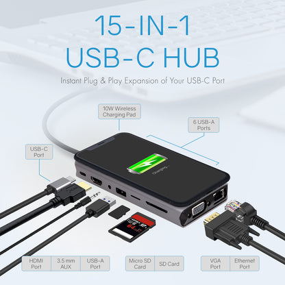 15-in-1 USB-C Hub with Wireless Charging
