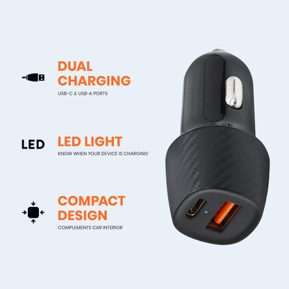 Car Charger with USB-A and USB-C Ports