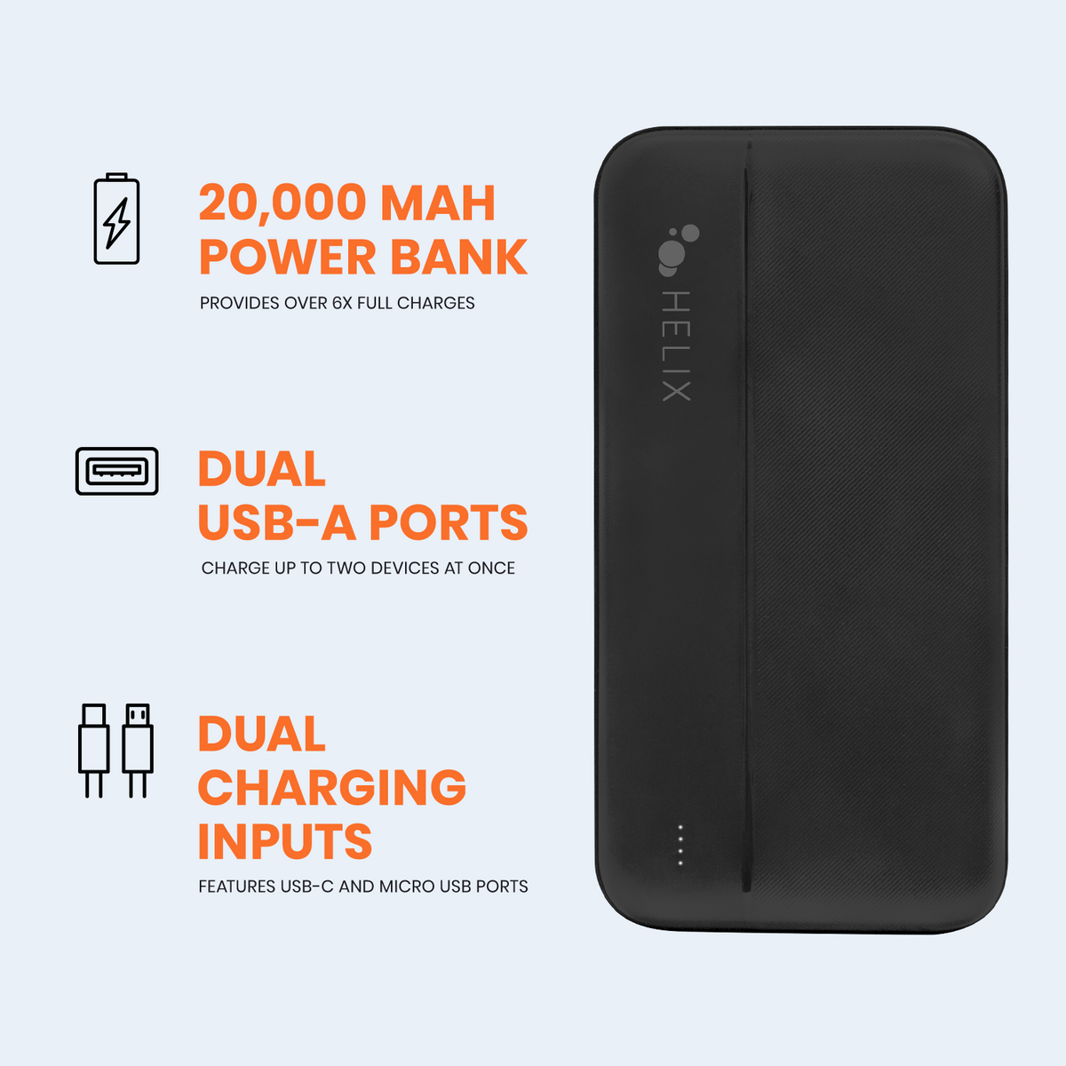 20,000 mAh Power Bank with USB-C and USB-A Ports