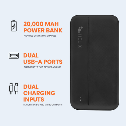 20,000 mAh Power Bank with USB-C and USB-A Ports